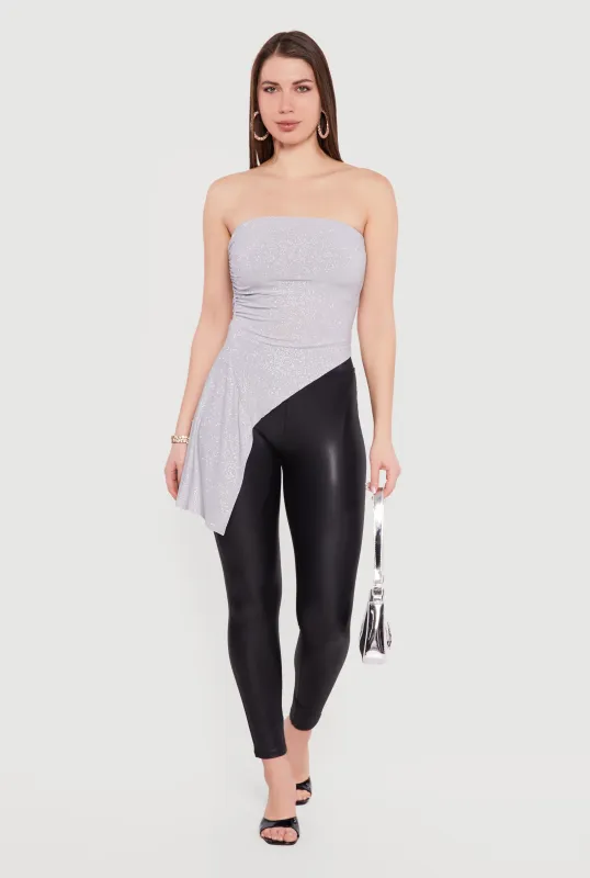 Side Ruched Glittery Asymmetrical Tube Top sold by Rainbow