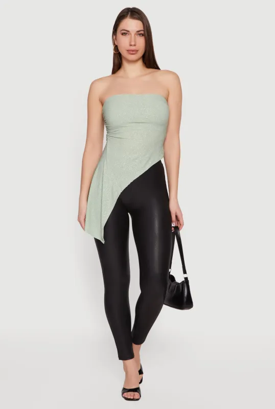 Side Ruched Glittery Asymmetrical Tube Top made by Rainbow