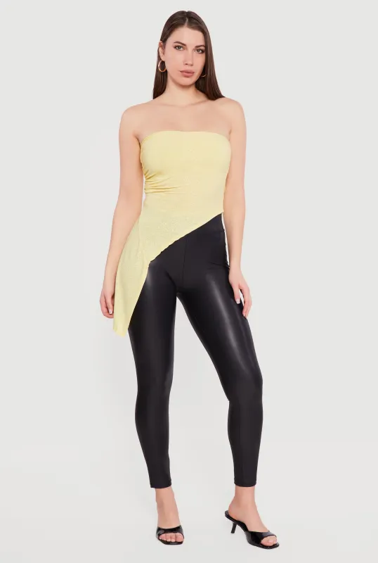 Side Ruched Glittery Asymmetrical Tube Top made by Rainbow