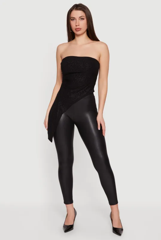 Side Ruched Glittery Asymmetrical Tube Top made by Rainbow
