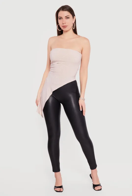 Side Ruched Glittery Asymmetrical Tube Top sold by Rainbow