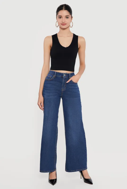 Whiskered Wide Leg Jeans made by Rainbow