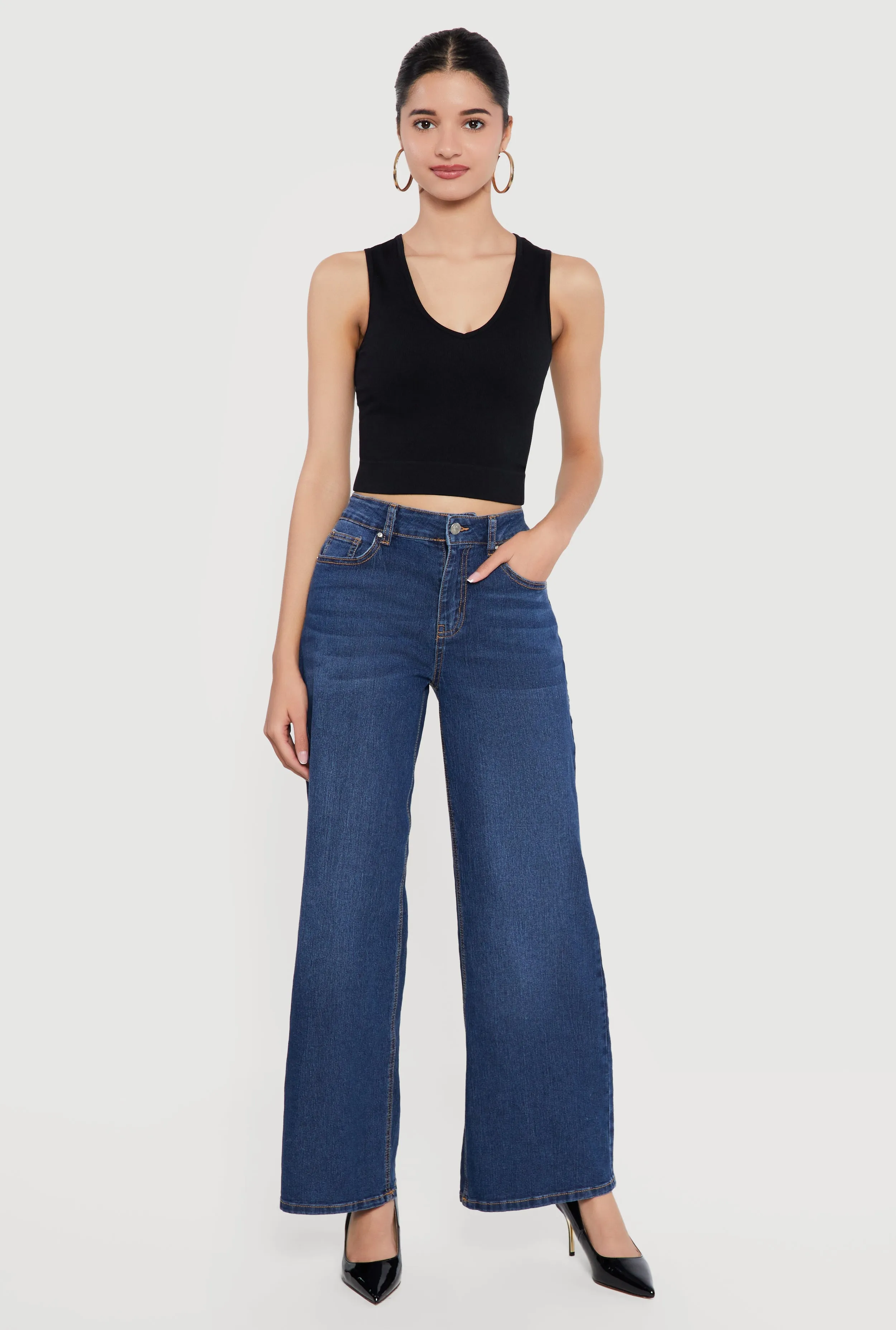 Whiskered Wide Leg Jeans sold by Rainbow