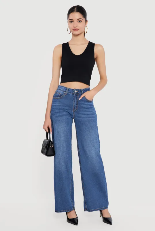 Whiskered Wide Leg Jeans sold by Rainbow
