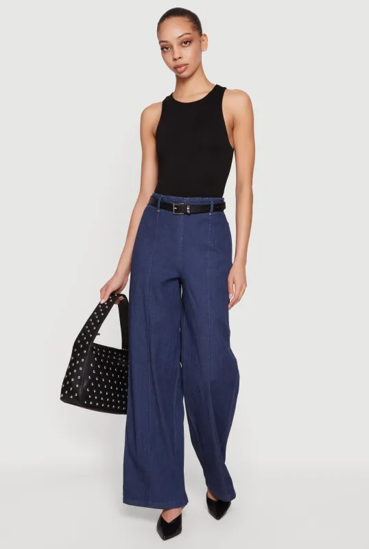High Waisted Wide Leg Chambray Pants made by Haute Monde