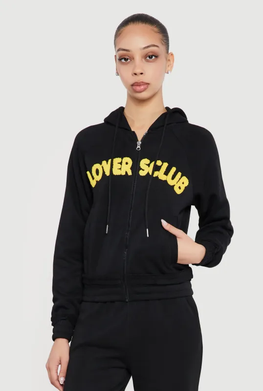 Lovers Club Graphic Zip Front Hooded Sweatshirt sold by Rainbow