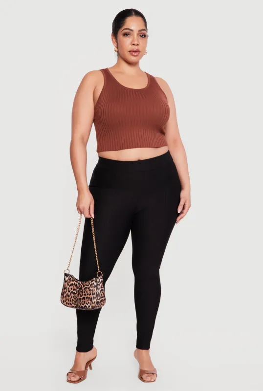 Plus Size Ponte High Waisted Pintuck Pull On Pants made by Rainbow