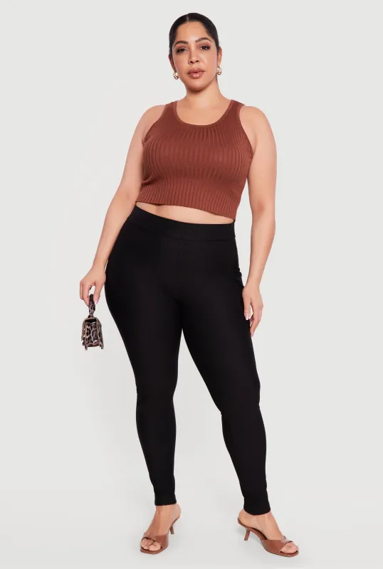 Plus Size Ponte High Waisted Pull On Skinny Pants sold by Rainbow