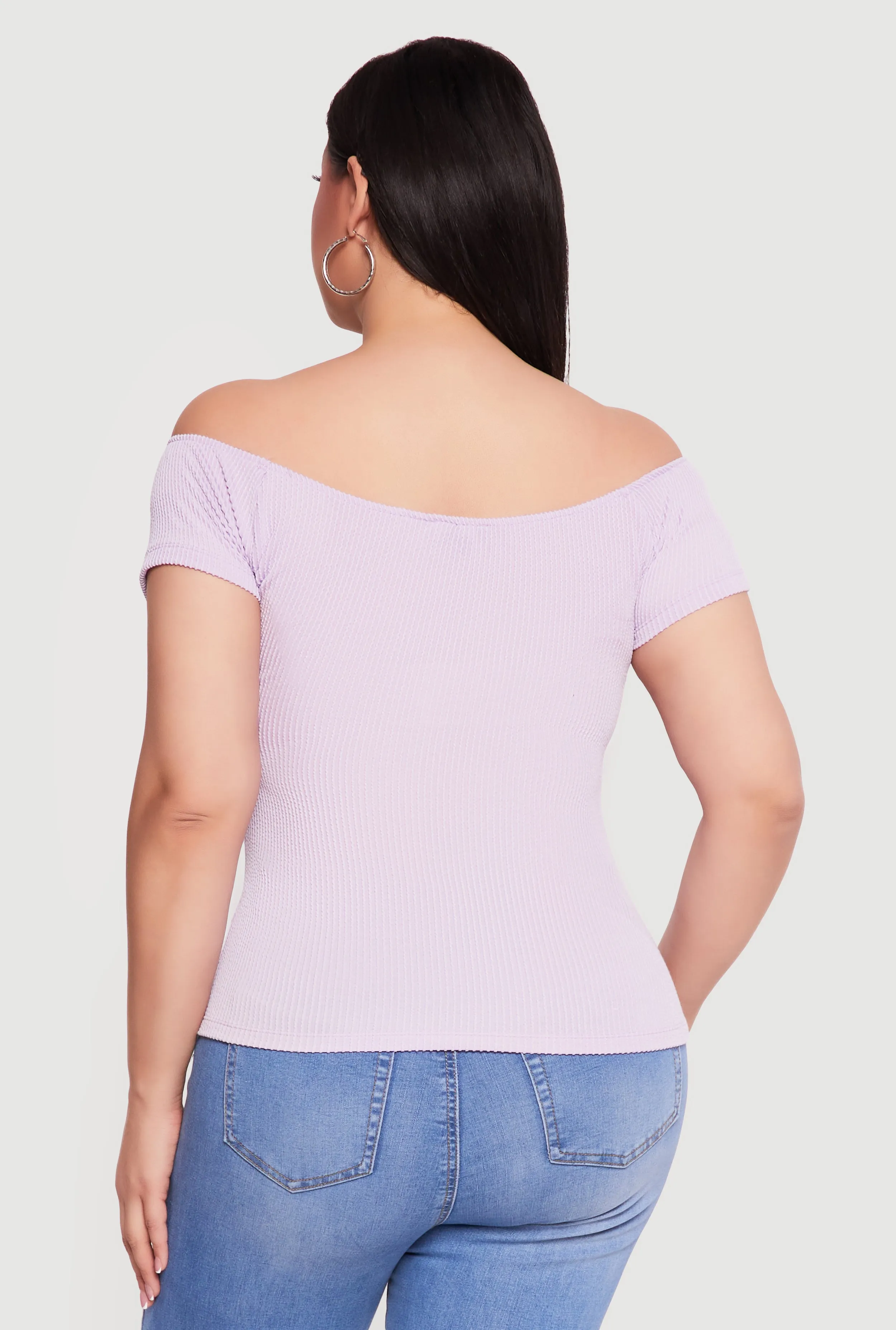 Plus Size Rib Knit Off The Shoulder Slit Front Top sold by Rainbow product image thumbnail 5