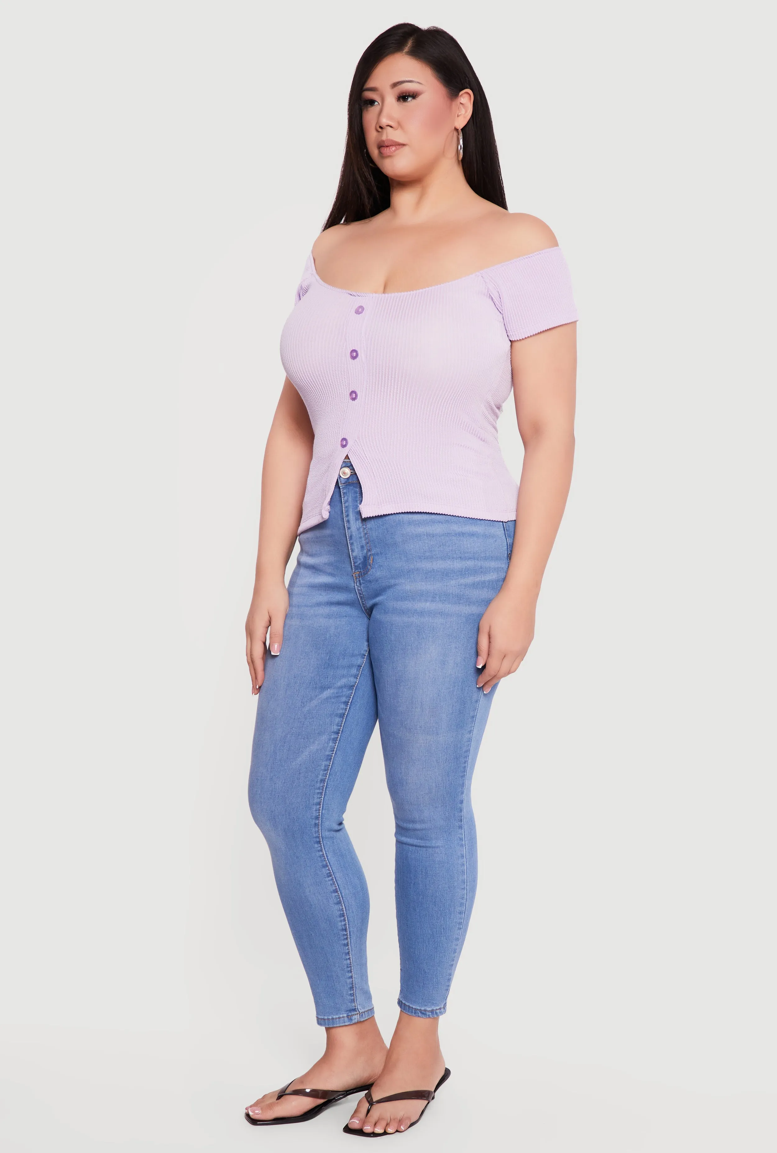 Plus Size Rib Knit Off The Shoulder Slit Front Top sold by Rainbow product image thumbnail 3