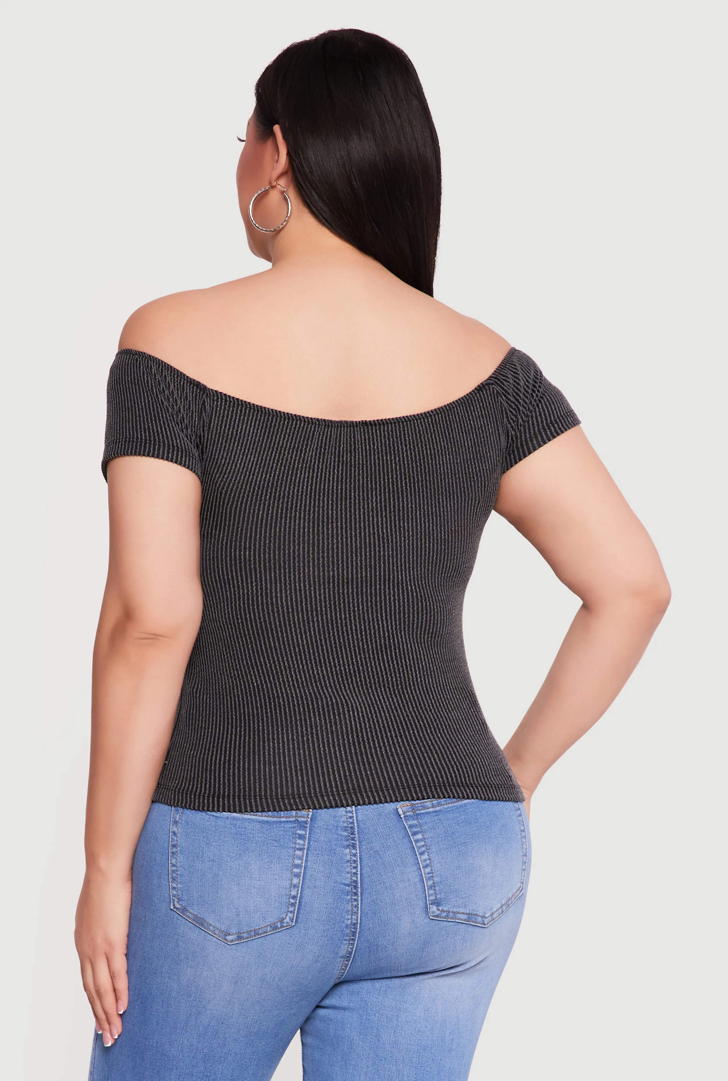 Plus Size Rib Knit Off The Shoulder Slit Front Top sold by Rainbow product image thumbnail 5
