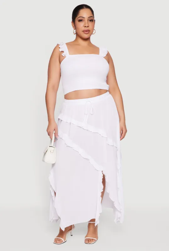 Plus Size Front Slit Ruffle Tiered Maxi Skirt sold by Rainbow