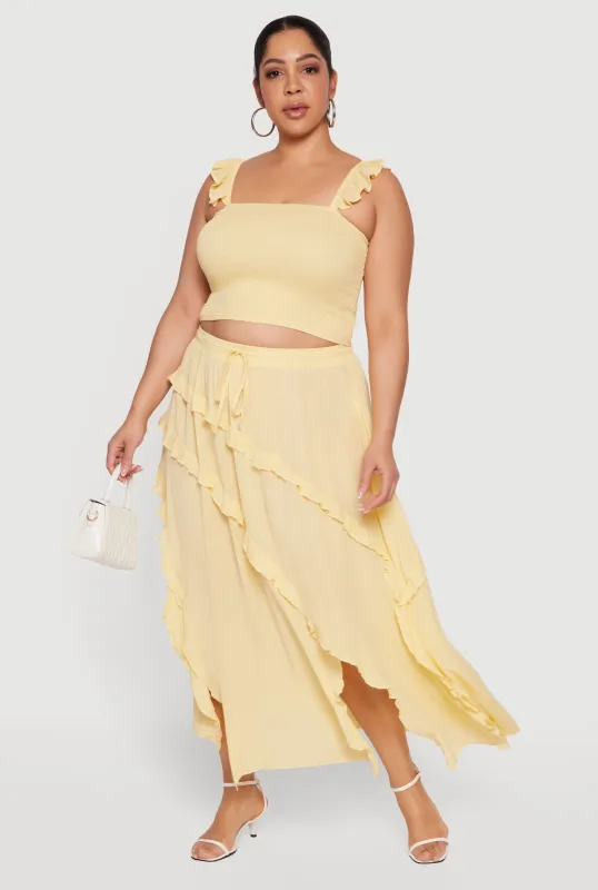 Plus Size Front Slit Ruffle Tiered Maxi Skirt sold by Rainbow