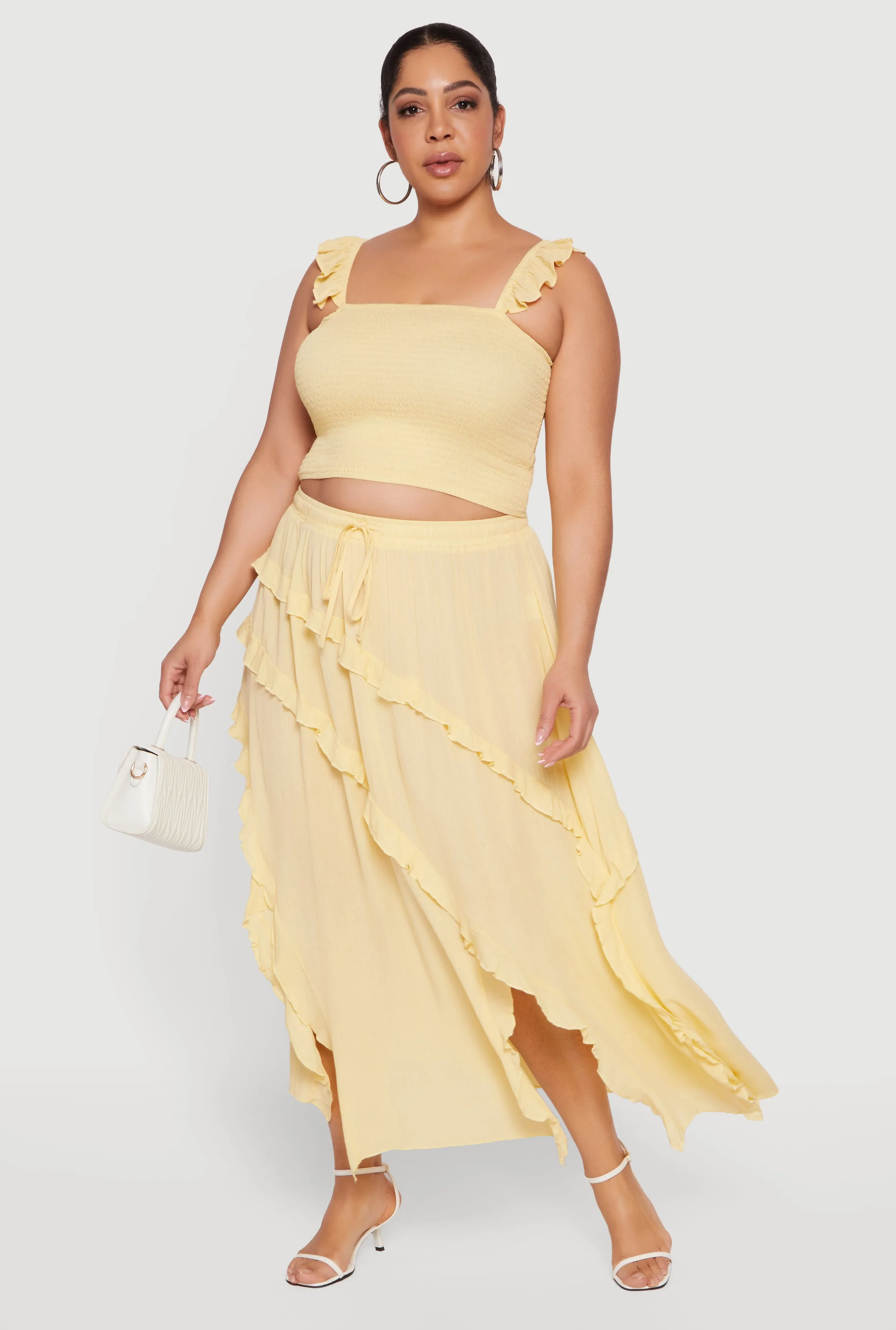 Plus Size Front Slit Ruffle Tiered Maxi Skirt sold by Rainbow
