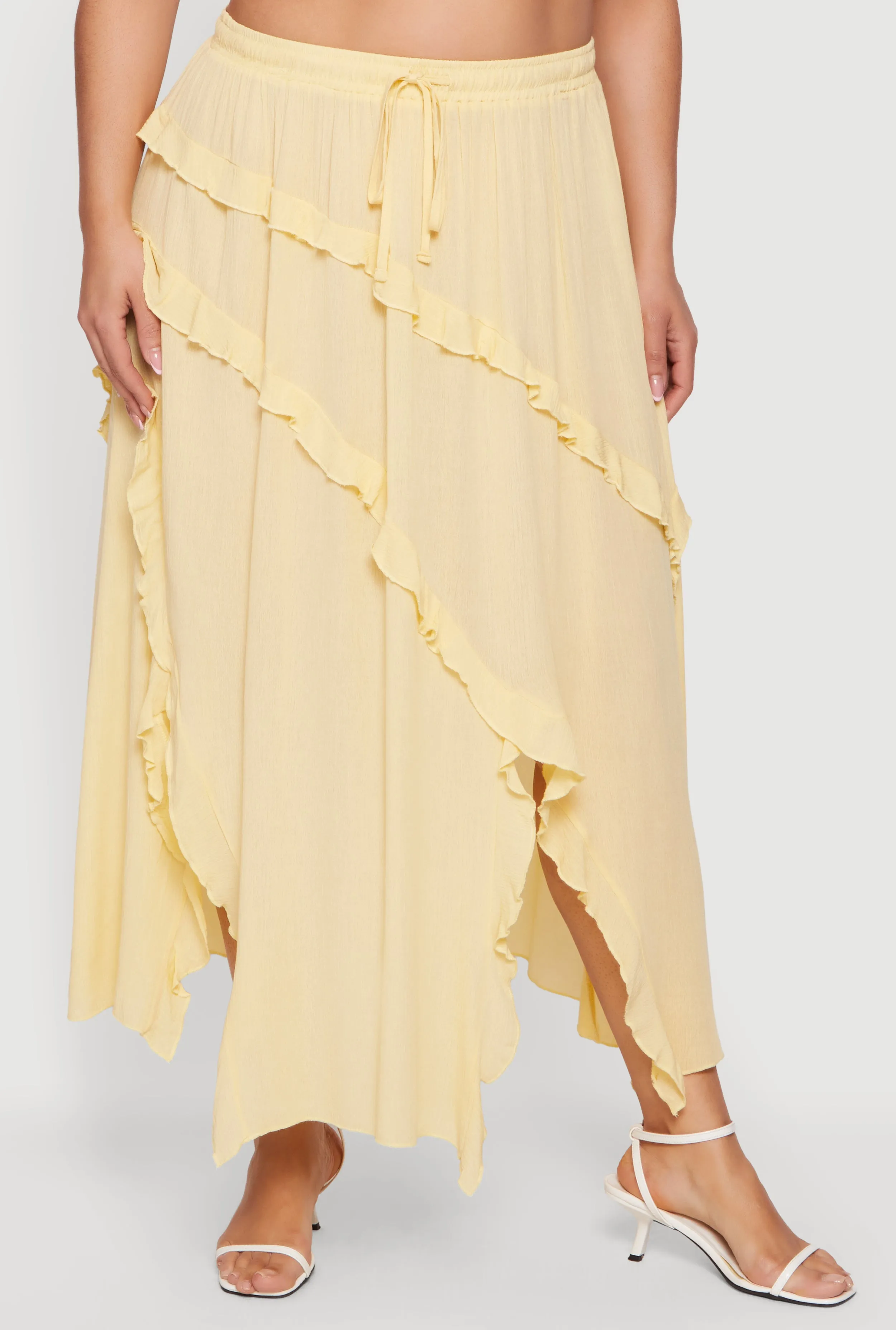 Plus Size Front Slit Ruffle Tiered Maxi Skirt sold by Rainbow product image thumbnail 3