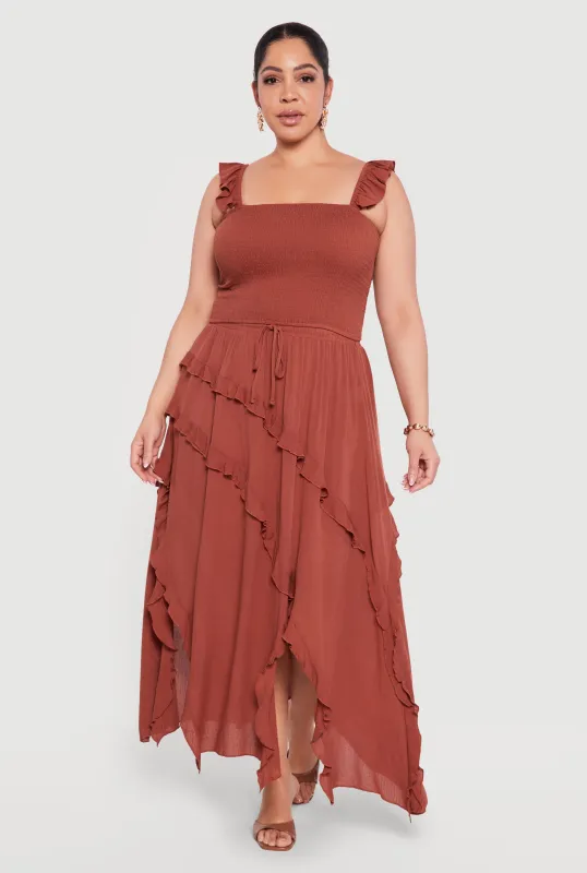 Plus Size Front Slit Ruffle Tiered Maxi Skirt sold by Rainbow