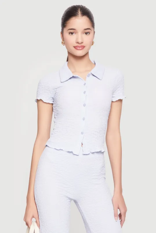 Textured Knit Button Front Shirt made by iris