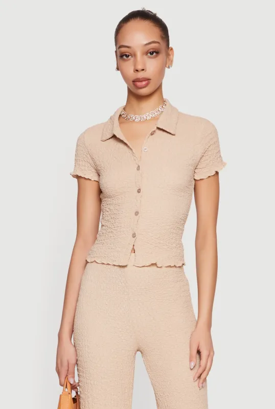 Textured Knit Button Front Shirt sold by Rainbow