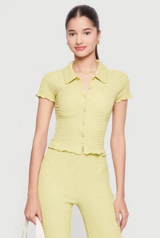 Textured Knit Button Front Shirt sold by Rainbow