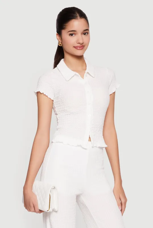 Textured Knit Button Front Shirt sold by Rainbow