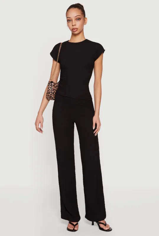 Mid Rise Textured Knit Straight Leg Pants sold by Rainbow