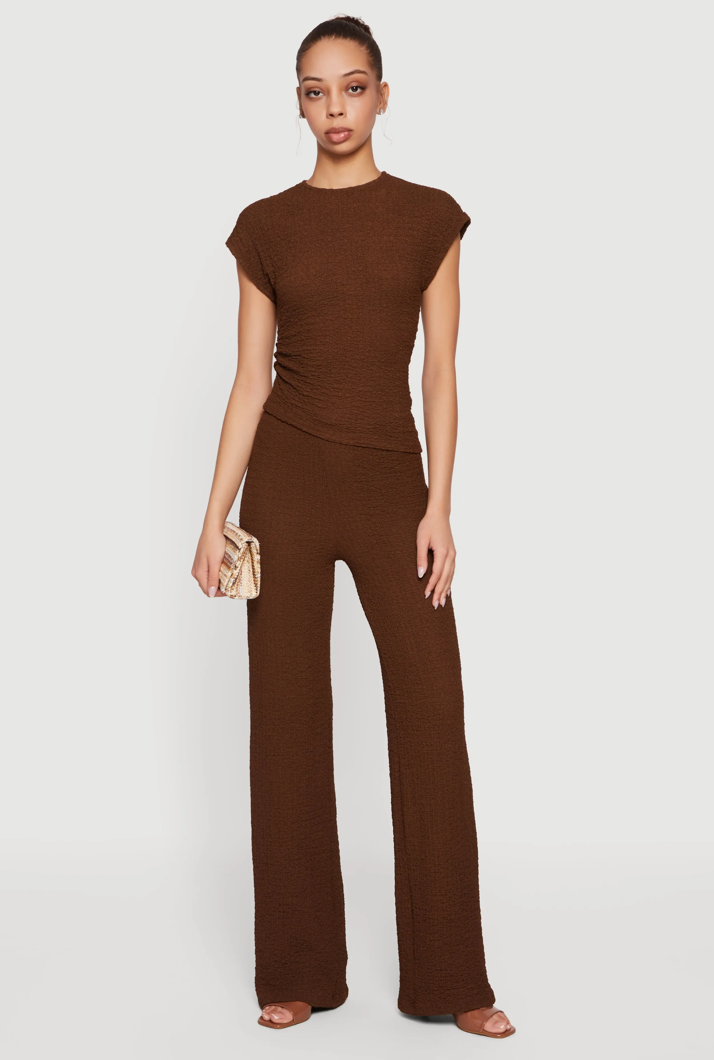 Mid Rise Textured Knit Straight Leg Pants sold by Rainbow