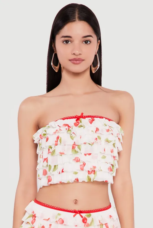 Patterned Ruffle Tiered Cropped Tube Top made by Haute Monde