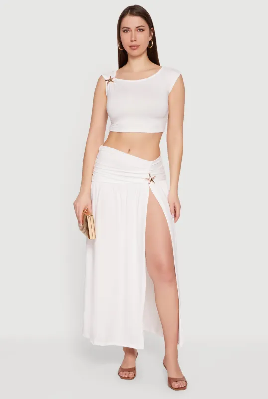 Metallic Starfish Side Slit Maxi Skirt made by Rainbow