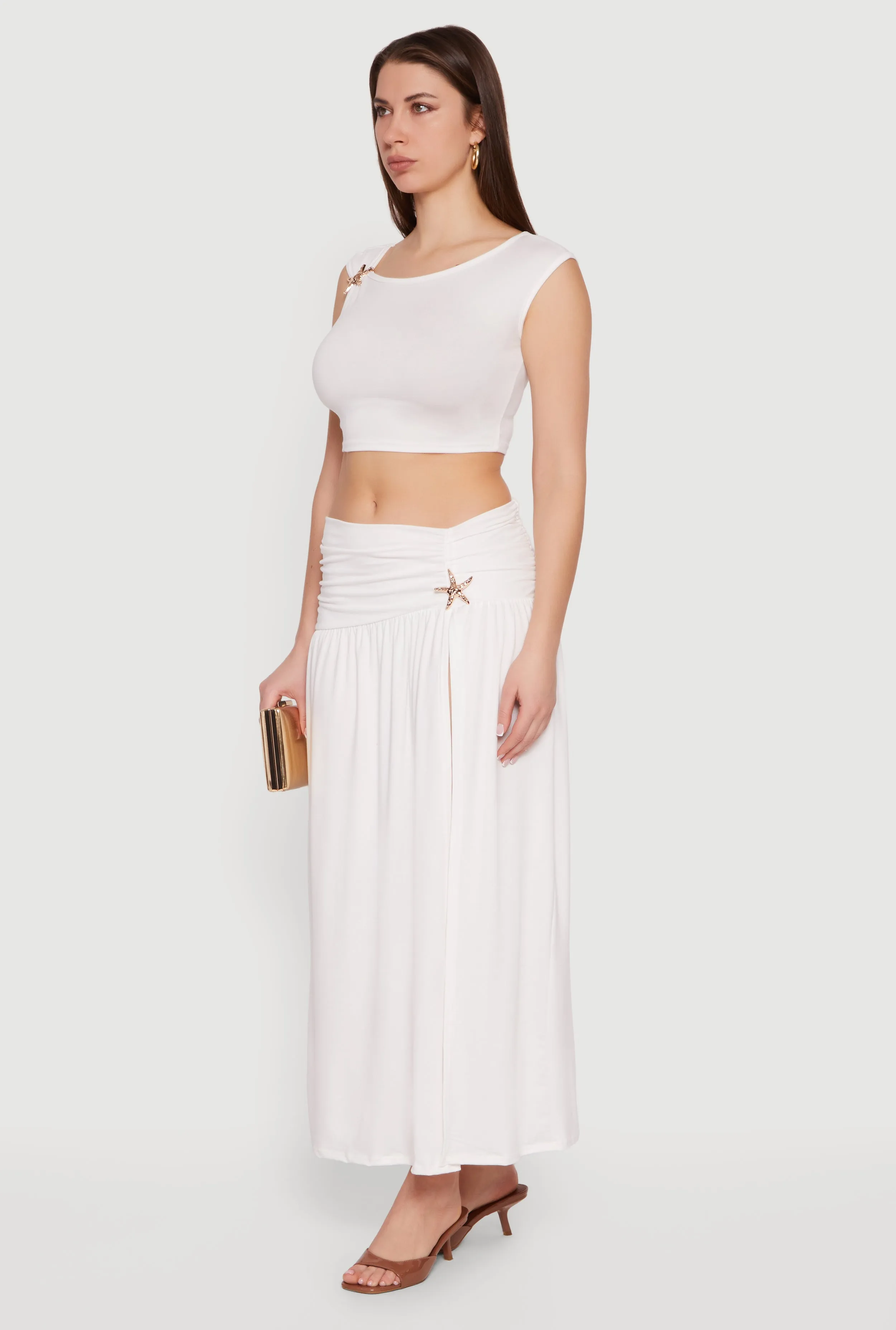 Metallic Starfish Side Slit Maxi Skirt sold by Rainbow product image thumbnail 2