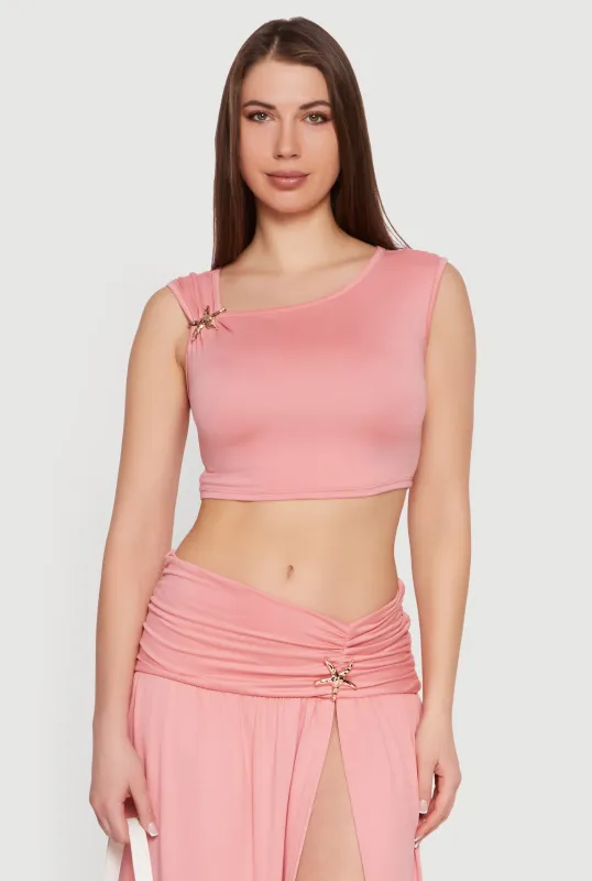 Metallic Starfish Brooch Asymmetrical Crop Top sold by Rainbow