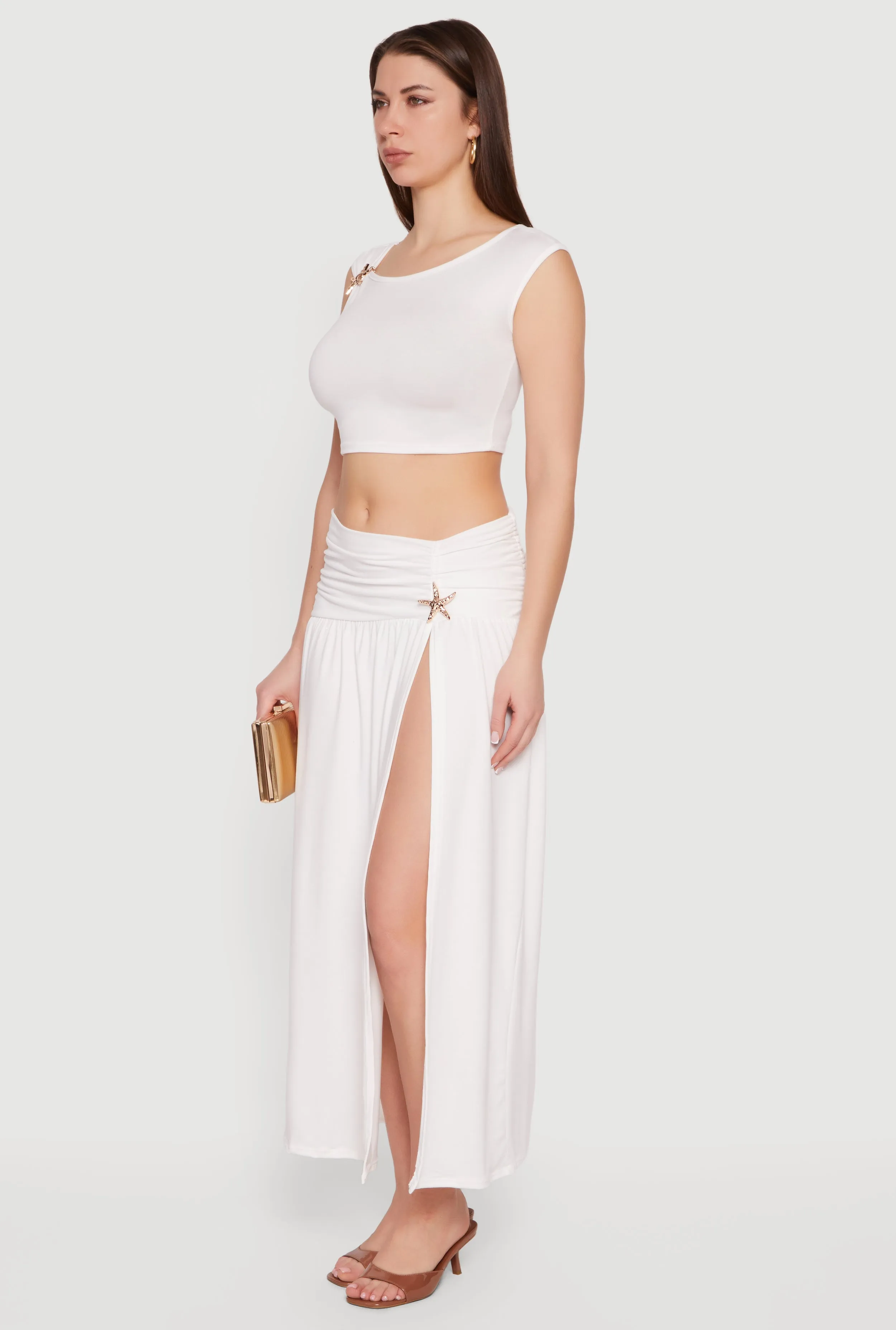 Metallic Starfish Brooch Asymmetrical Crop Top sold by Rainbow product image thumbnail 3