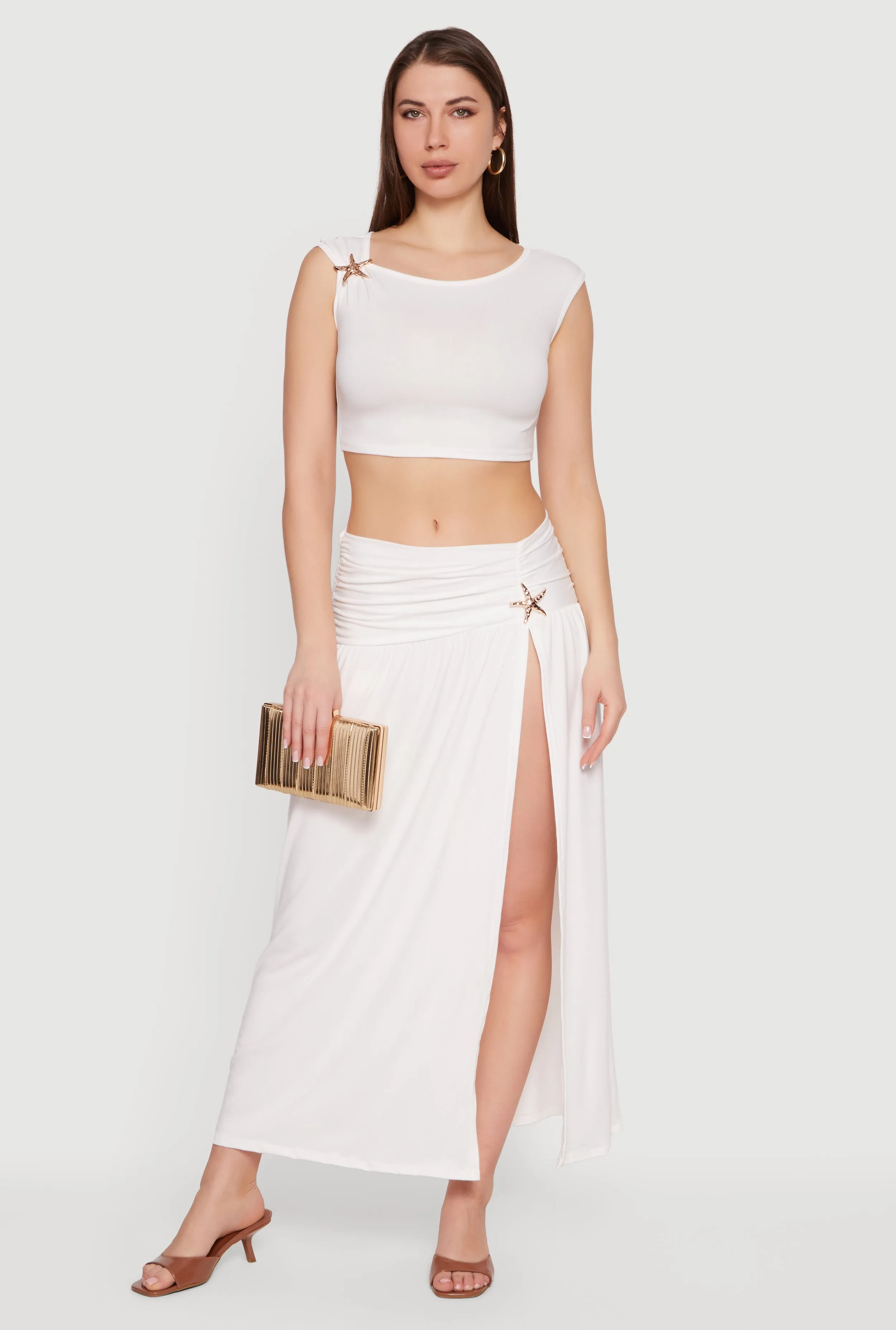 Metallic Starfish Brooch Asymmetrical Crop Top sold by Rainbow product image thumbnail 2