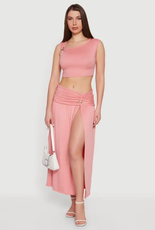 Metallic Starfish Side Slit Maxi Skirt made by Rainbow