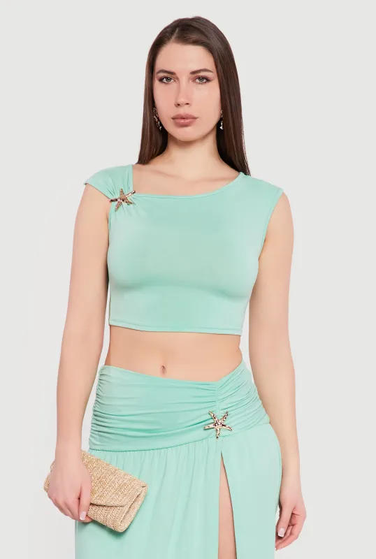 Metallic Starfish Brooch Asymmetrical Crop Top made by Rainbow