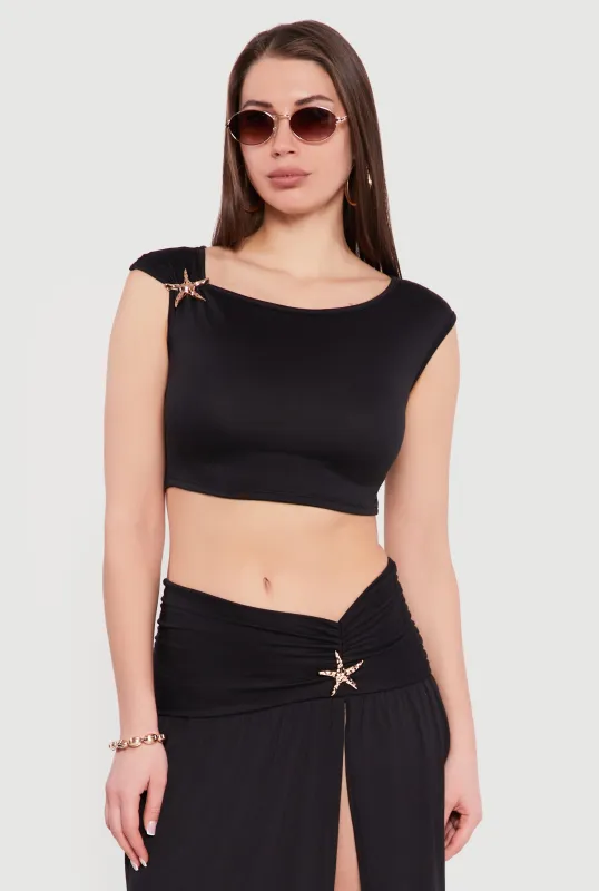 Metallic Starfish Brooch Asymmetrical Crop Top made by Rainbow