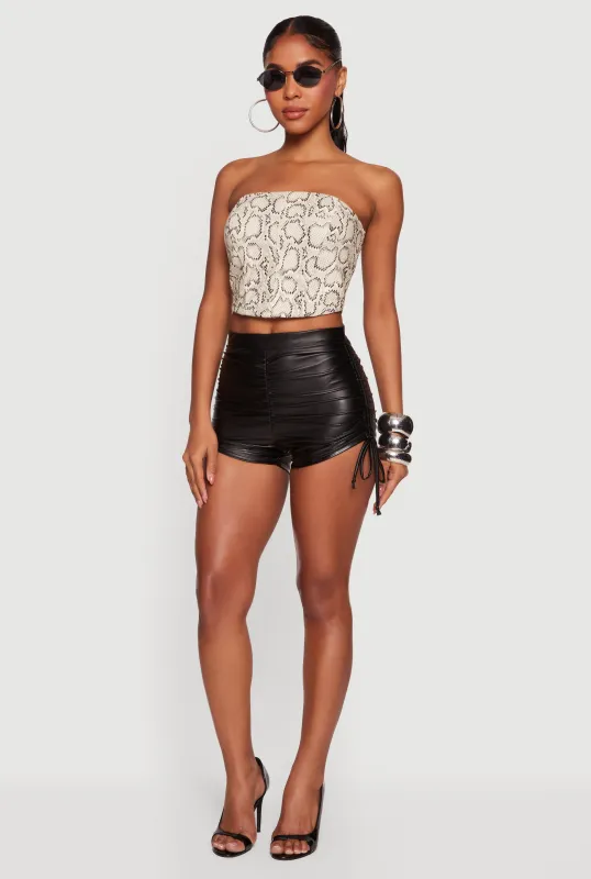 Leather Look Ruched High Waisted Shorts sold by Rainbow