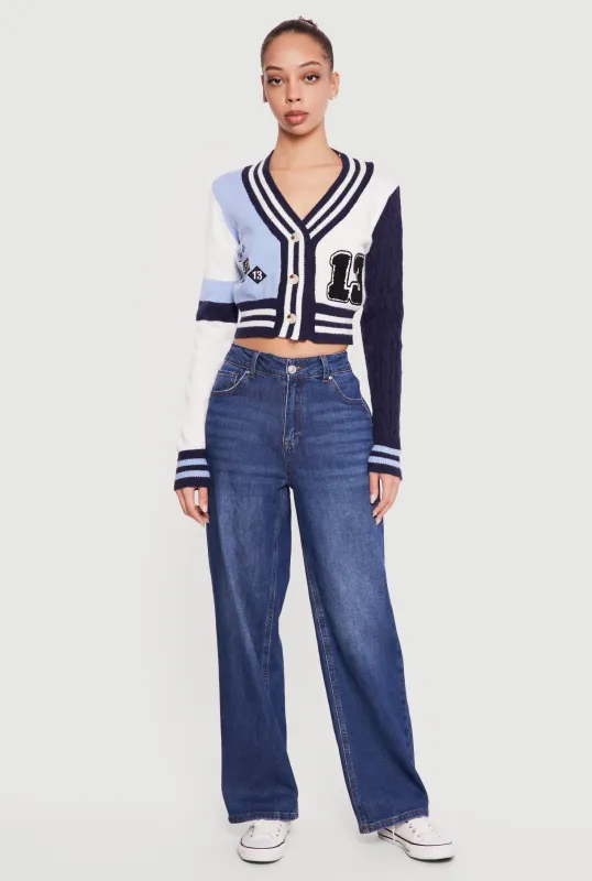 13 Graphic Patch Varsity Cropped Cardigan made by Daisy