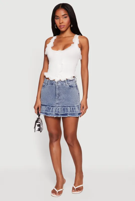 Ribbed Knit Lace Ruffle Trim Tank Top sold by Rainbow