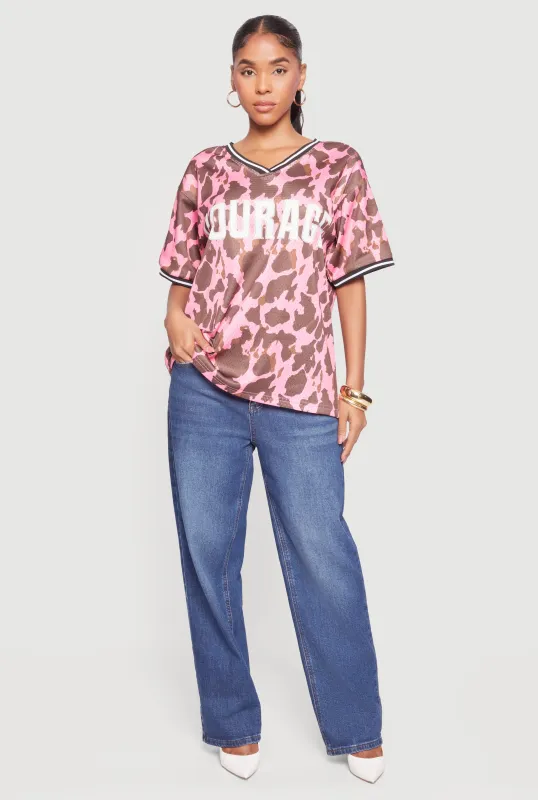 Courage Graphic Contrast Trim Mesh Jersey sold by Rainbow