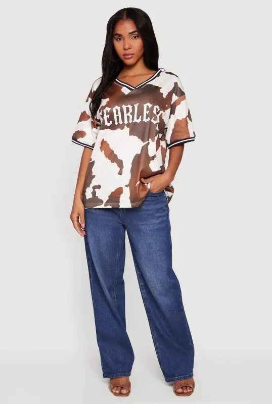 Fearless Cow Print Graphic Mesh Jersey sold by Rainbow