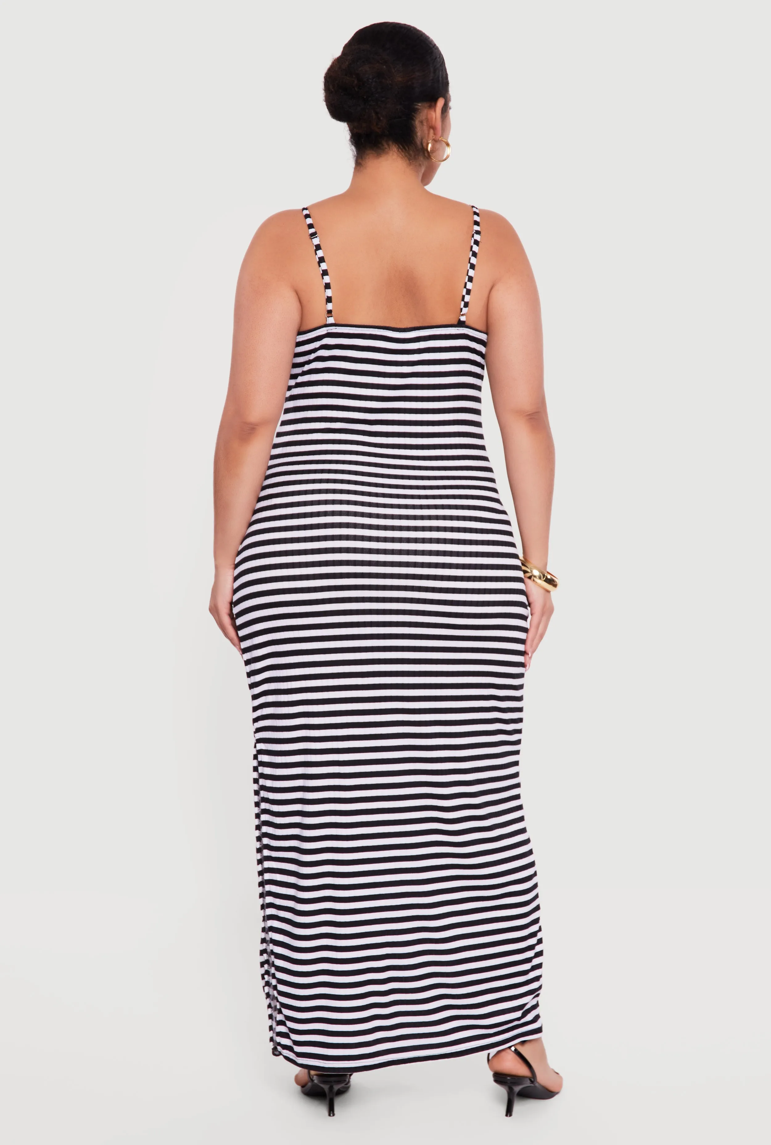 Plus Size Striped Rib Knit Side Slit Cami Maxi Dress sold by Rainbow product image thumbnail 3