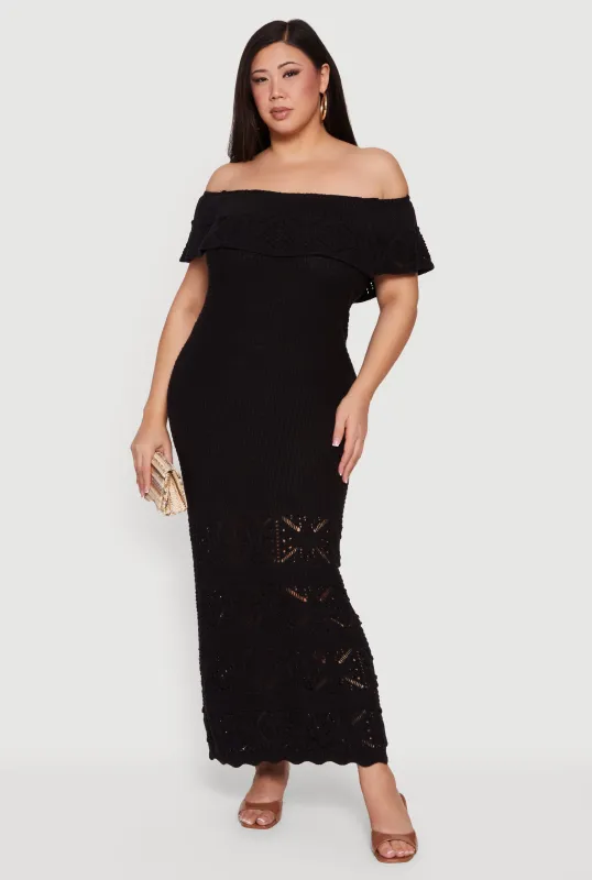 Plus Size Off The Shoulder Crochet Maxi Dress sold by Rainbow