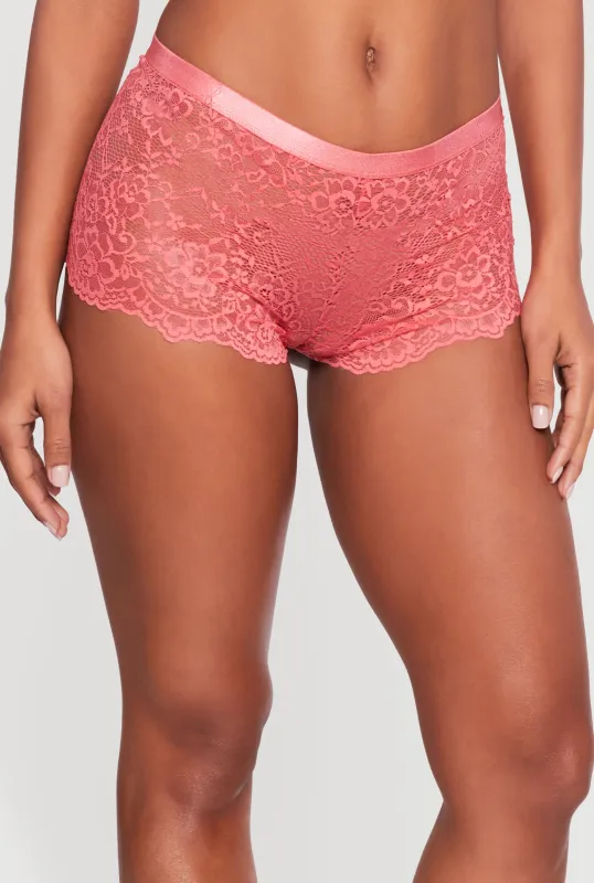 Floral Lace Scalloped Hem Boyshort Panty sold by Rainbow