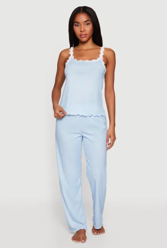 Lace Trim Lettuce Edge Polka Dot Pajama Top and Pants sold by Rainbow