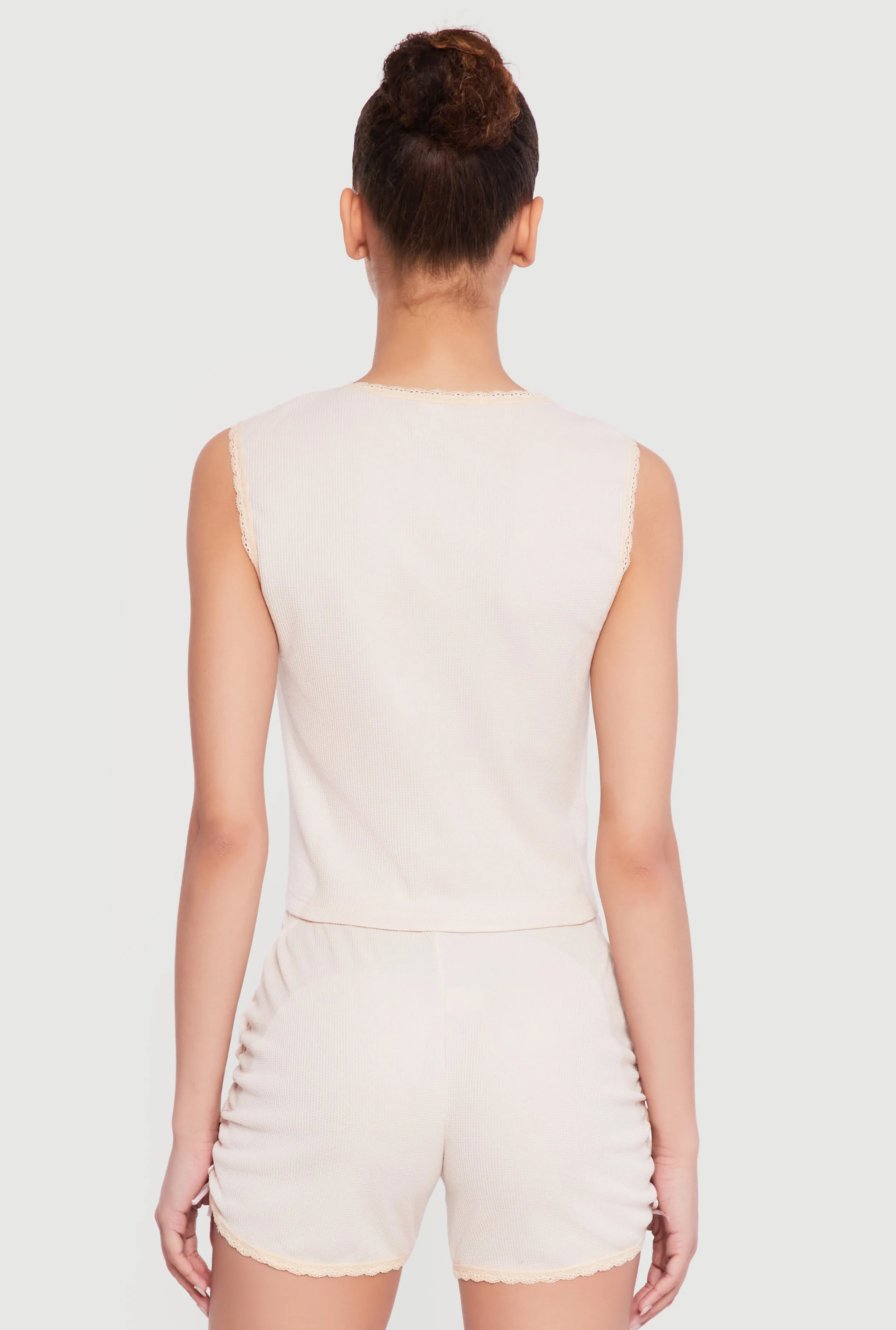 Waffle Knit Cropped Lettuce Edge Pajama Top and Shorts sold by Rainbow product image thumbnail 2