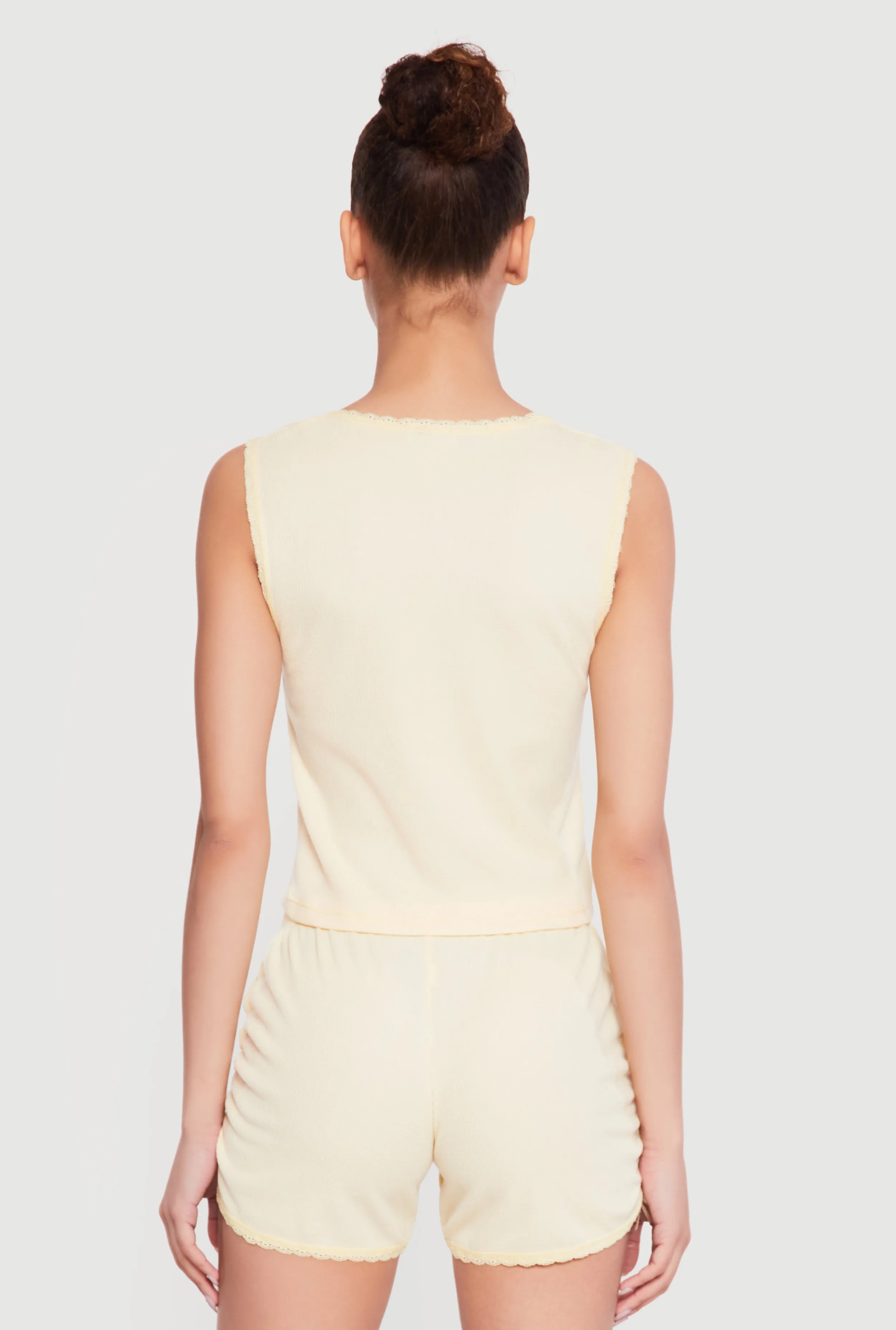 Waffle Knit Cropped Lettuce Edge Pajama Top and Shorts sold by Rainbow product image thumbnail 2