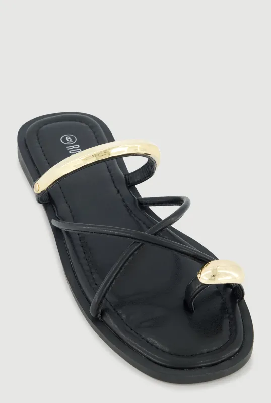 Metallic Toe Loop Strappy Slide Sandals sold by Rainbow