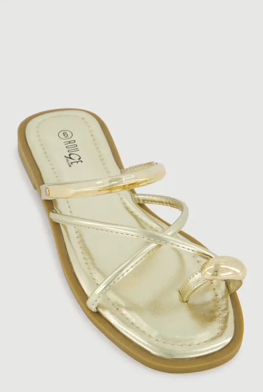 Metallic Toe Loop Strappy Slide Sandals sold by Rainbow