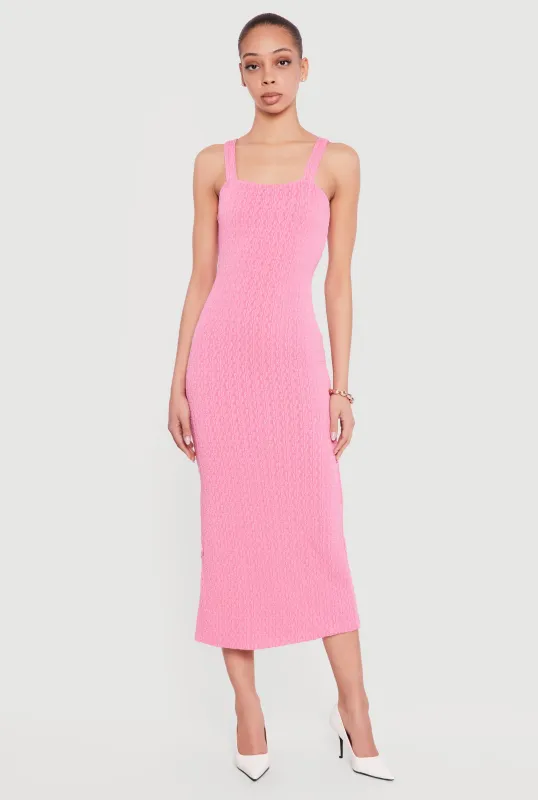 Textured Knit Square Neck Side Slit Midi Dress sold by Rainbow