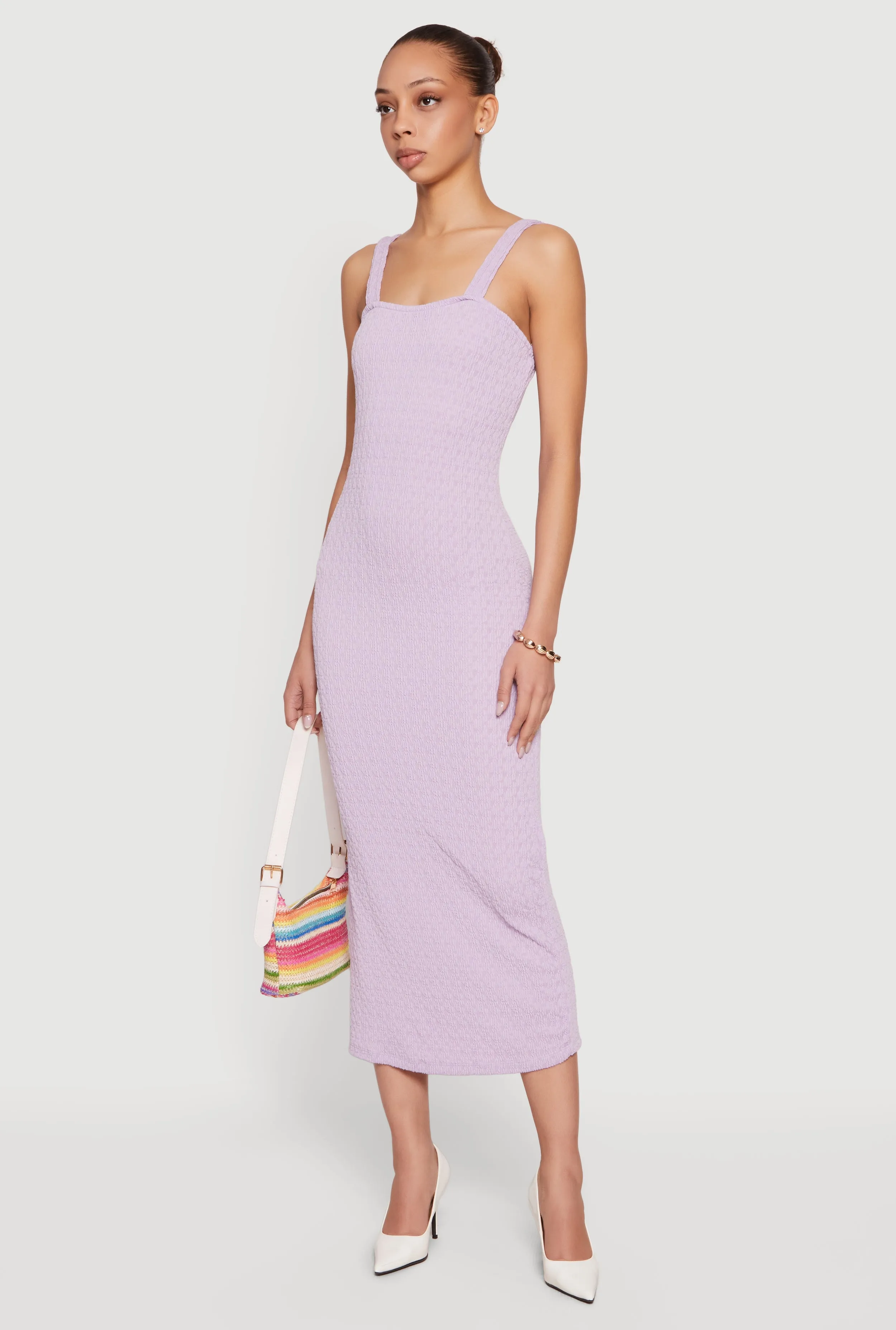 Textured Knit Square Neck Side Slit Midi Dress sold by Rainbow product image thumbnail 2